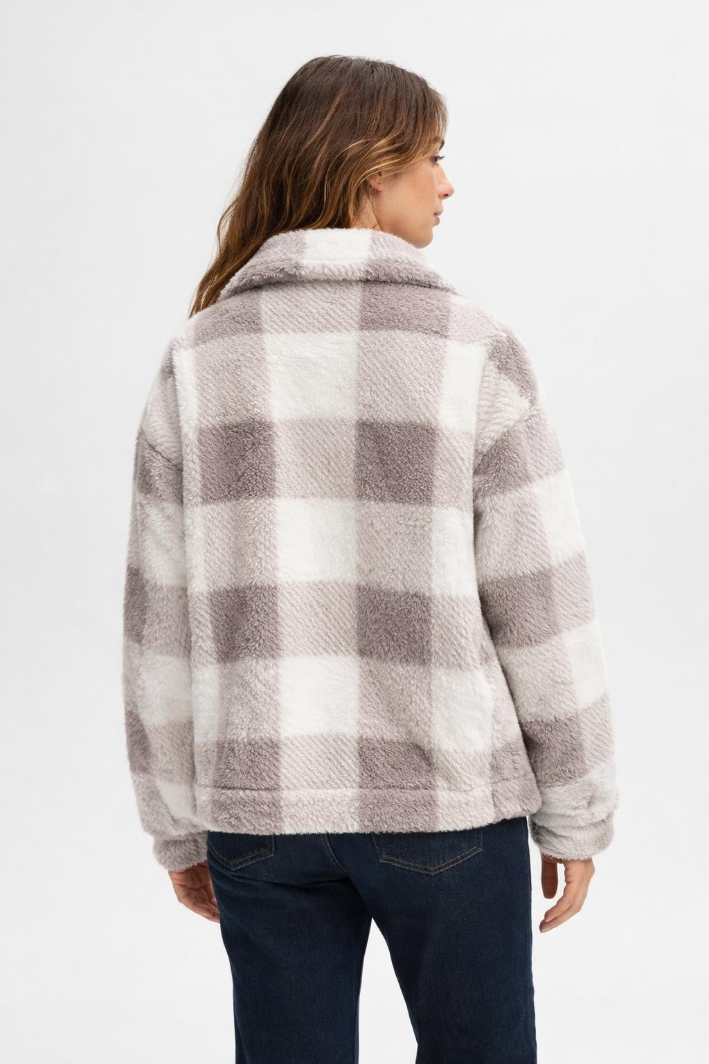 Amelia | Women's Buffalo Plaid Faux Fur Teddy Coat