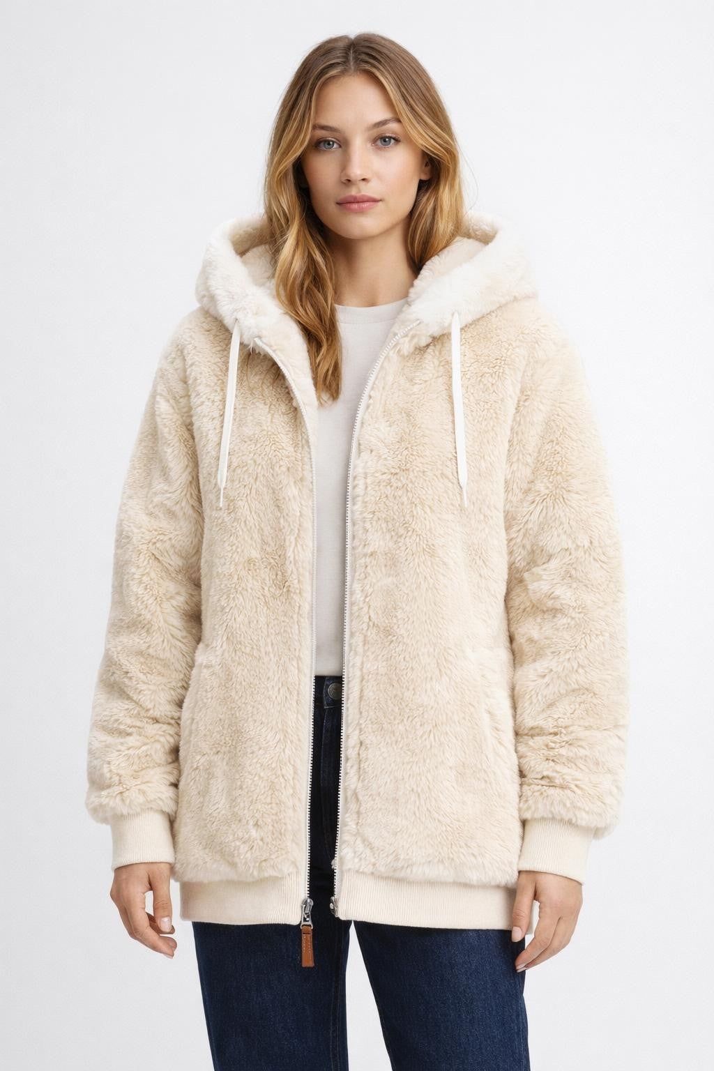 Fleece-Lined Zip-Up Jacket - Apricot