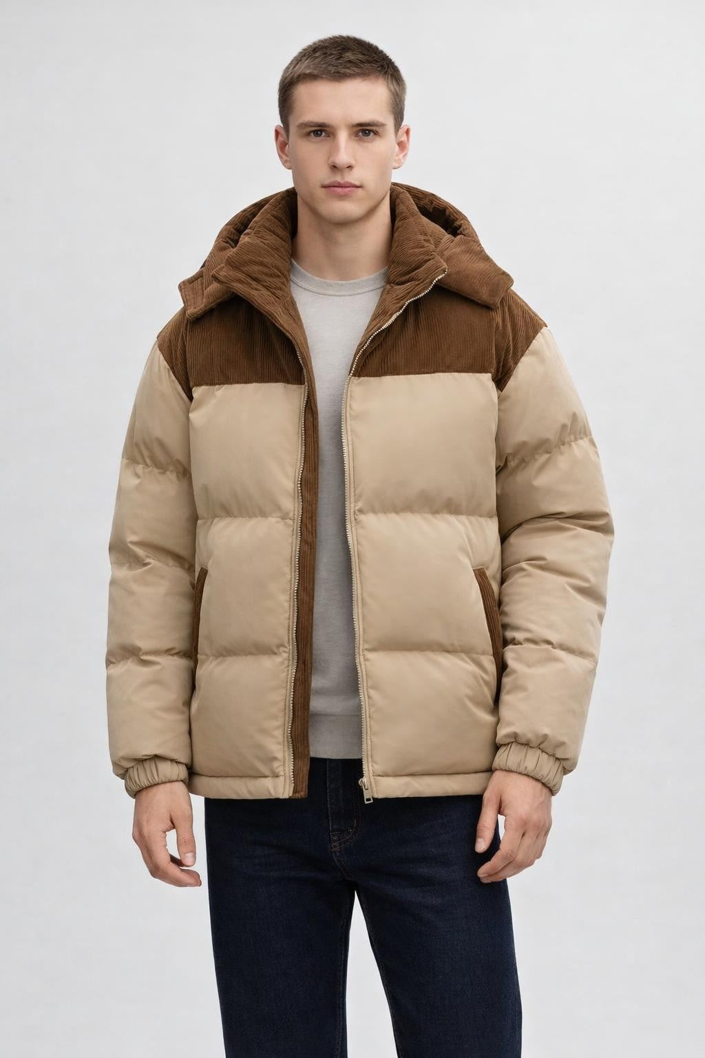 Puffer Jacket with Removable Hood - Apricot