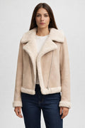 Casual Long-Sleeve Fleece-Lined Jacket - Apricot