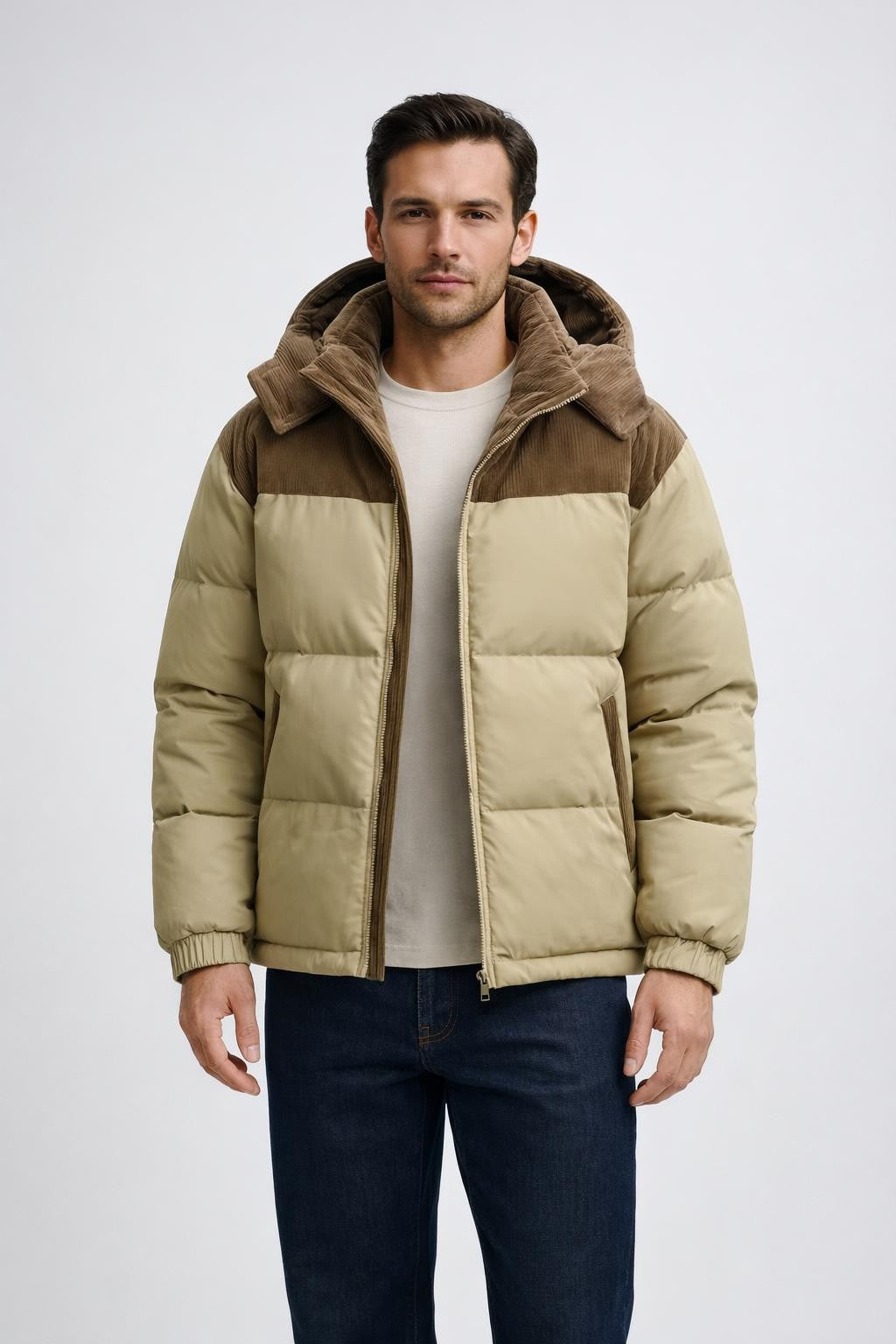 Men's Warm Zip-Up Winter Jacket - Avocado Green