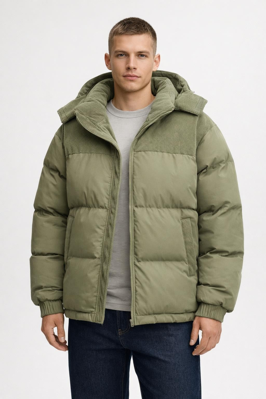 Men's Insulated Windproof Winter Jacket - Beige Brown