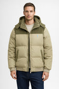 Quilted Colorblock Winter Jacket - Beige Brown