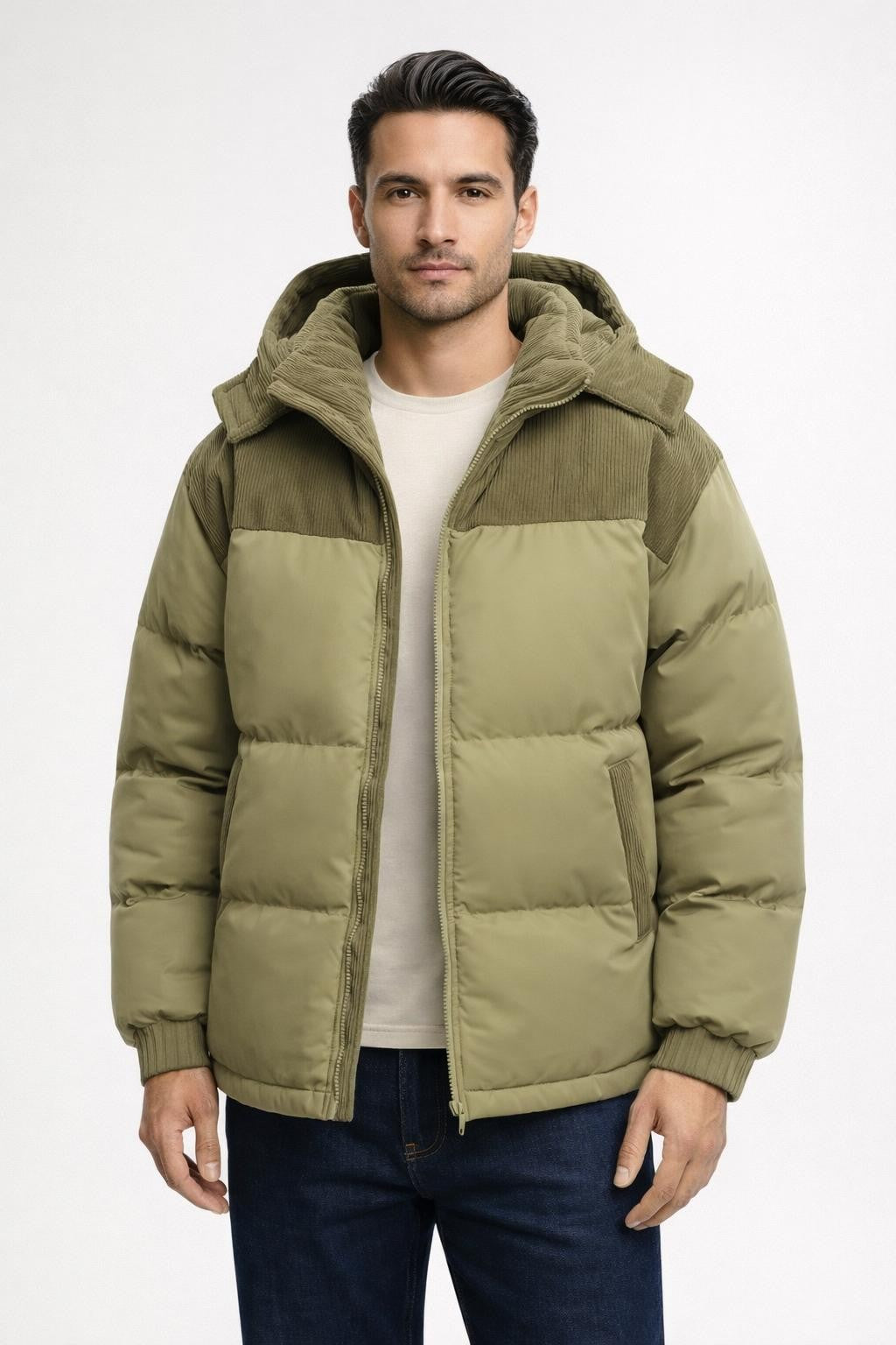 Men's Windproof Thick Winter Jacket - Beige Brown