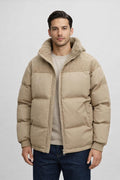 Men's Padded Stand Collar Jacket - Beige