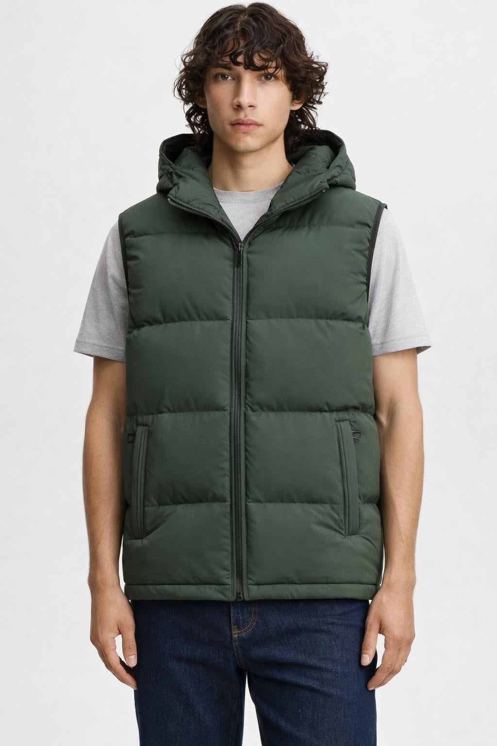 Padded Windproof Men's Hiking Vest - Beige