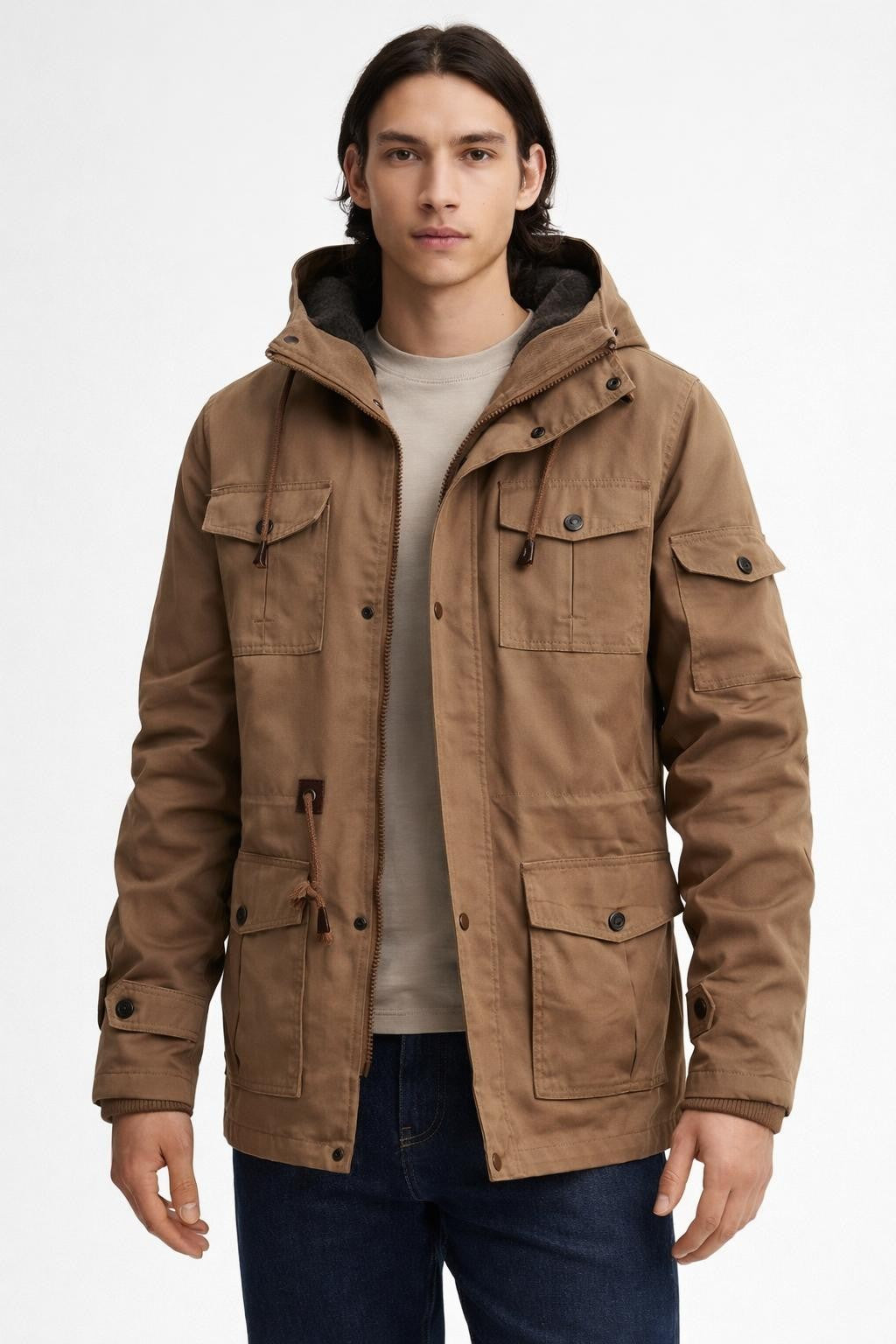 Men's Thick Cargo Bomber Jacket - Beige