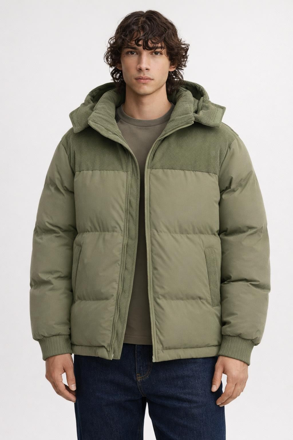 Men's Thick Corduroy Winter Jacket - Beige