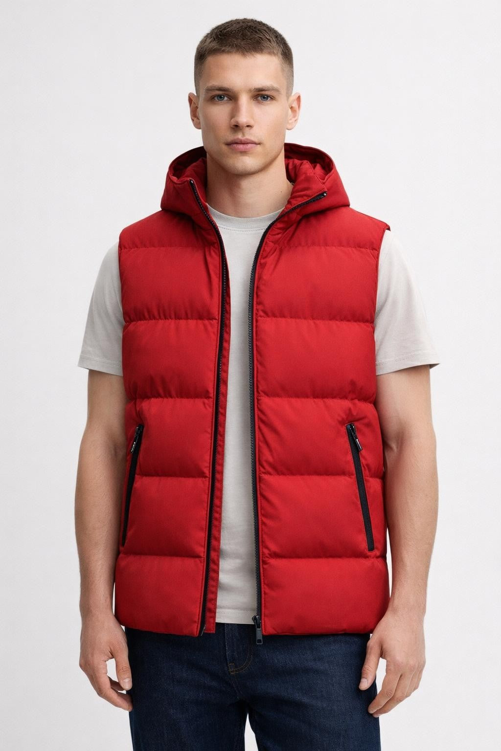 Men's Stand Collar Winter Vest - Beige