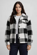 Casual Checked Collar Jacket - Black White