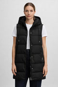 Padded Long Vest with Drawstring Waist - Black