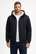 Men's Padded Winter Jacket with Zipper - Black