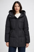 Quilted Waist-Adjustable Winter Jacket - Black