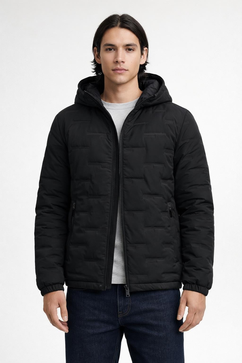 Men's Quilted Athletic Winter Jacket - Black