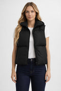 Quilted Stand Collar Sleeveless Vest - Black