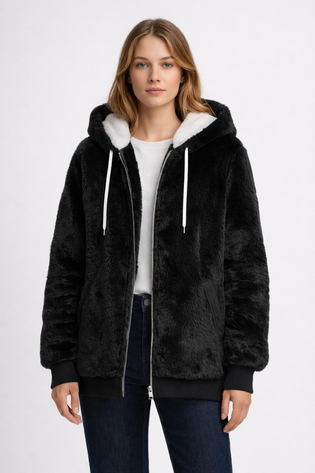 Fleece-Lined Zip-Up Jacket - Black