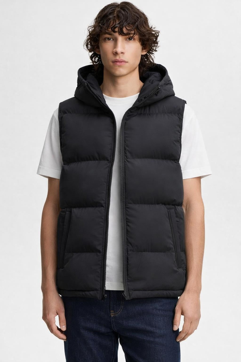 Padded Windproof Men's Hiking Vest - Black
