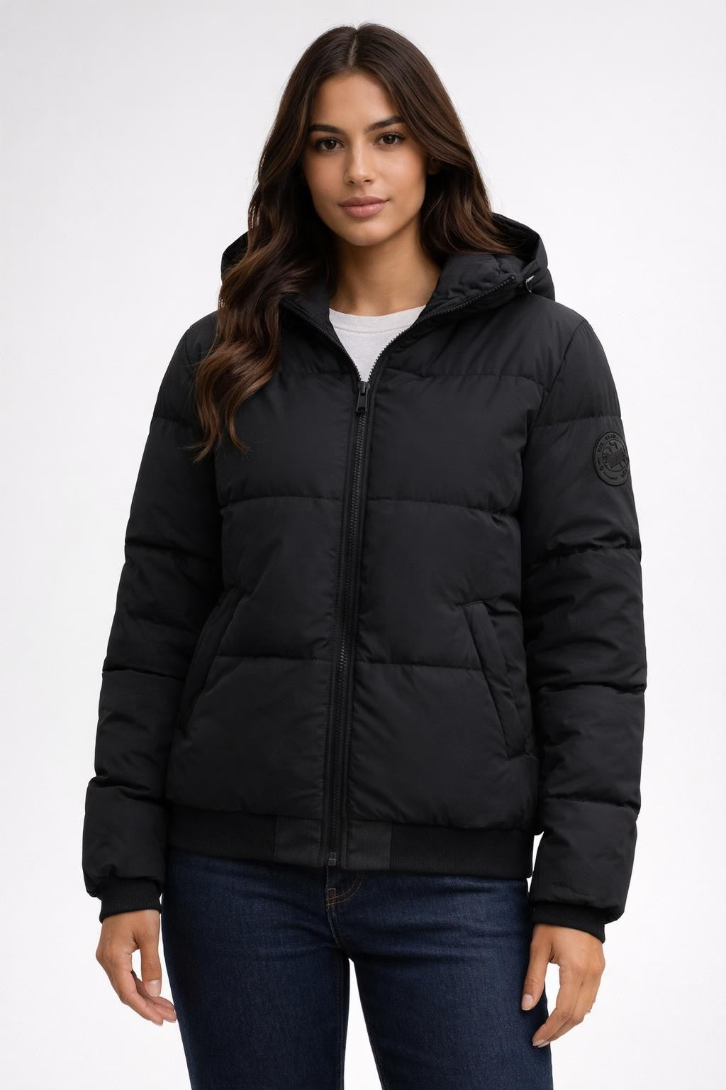 Padded Stand Collar Commuter Jacket - Black