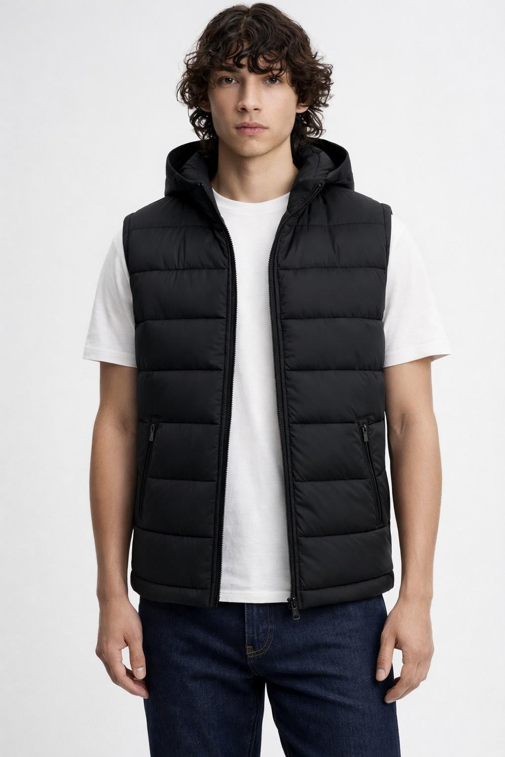 Men's Sleeveless Stand Collar Vest - Black