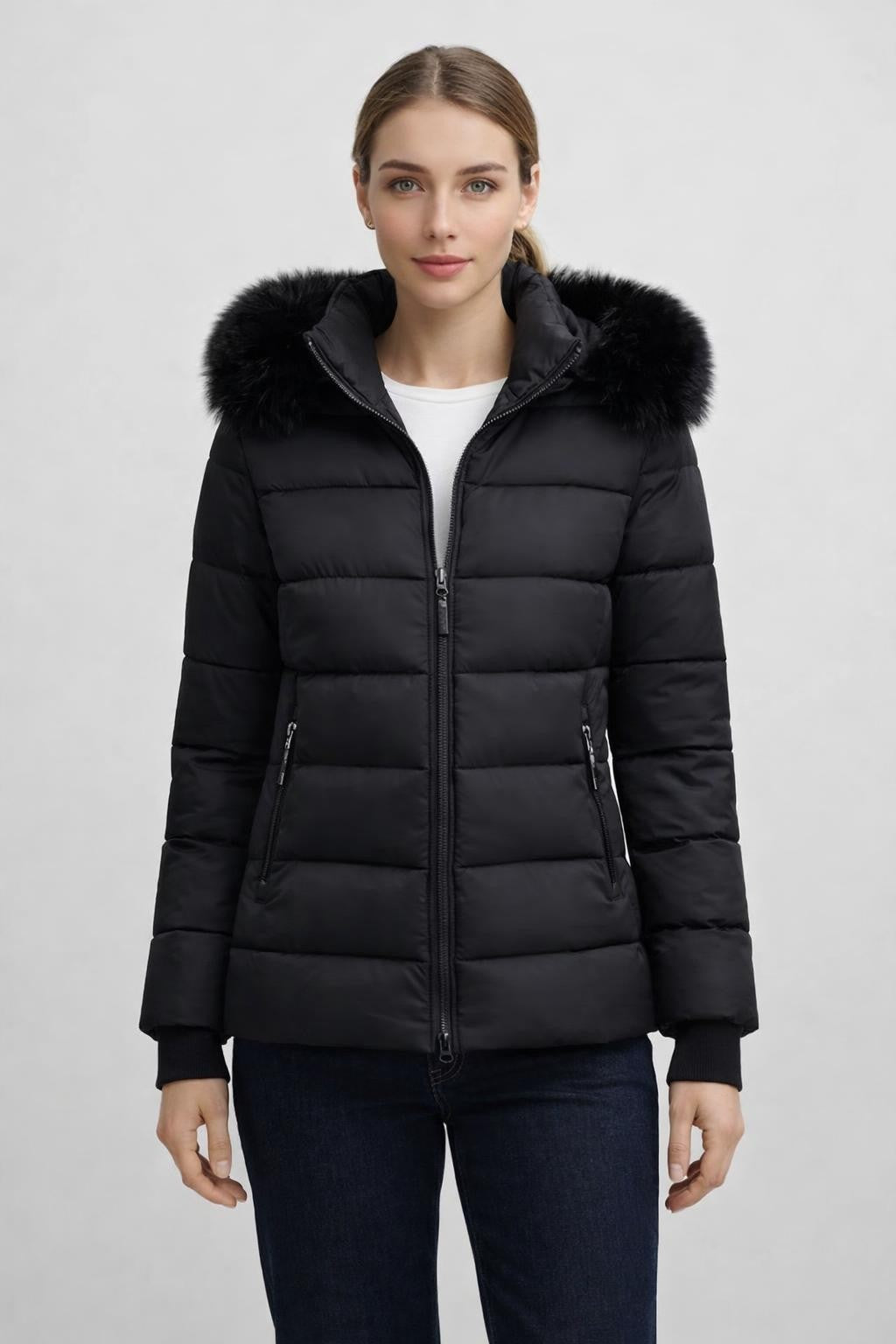 Quilted Winter Jacket with Slim Fit - Black
