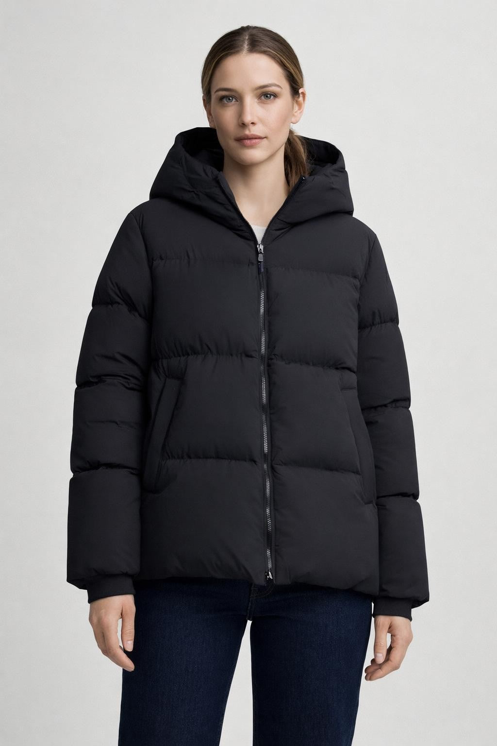 Geometric Zip-Up Hooded Casual Jacket - Black
