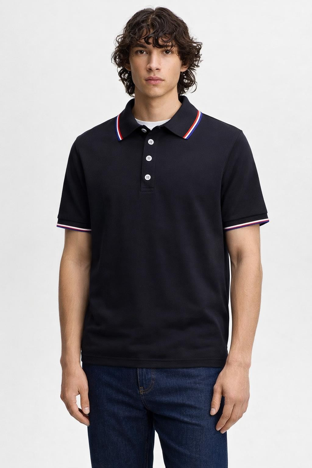 Men's Breathable Colorblock Polo Shirt - Black