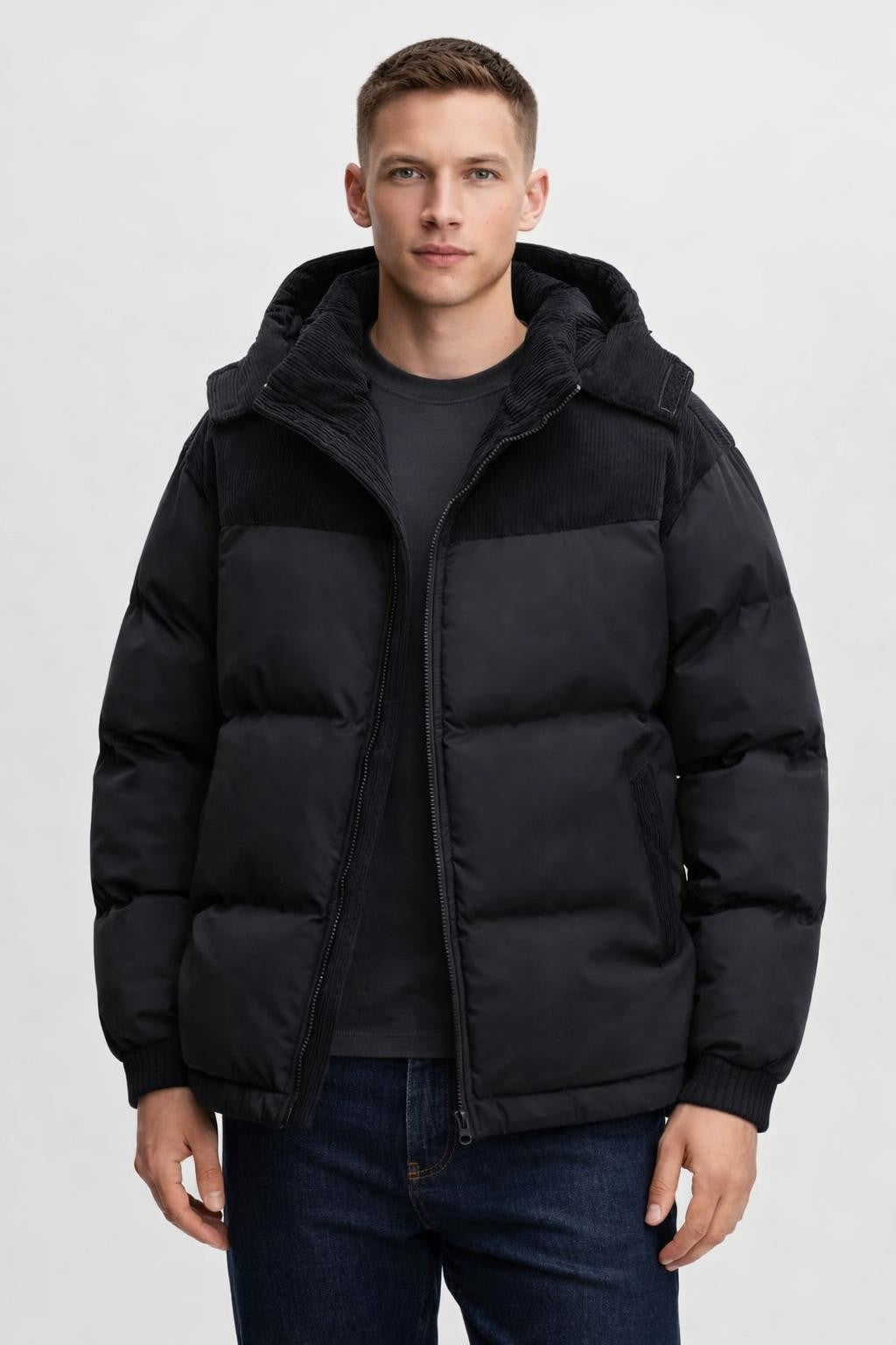 Men's Insulated Windproof Winter Jacket - Black