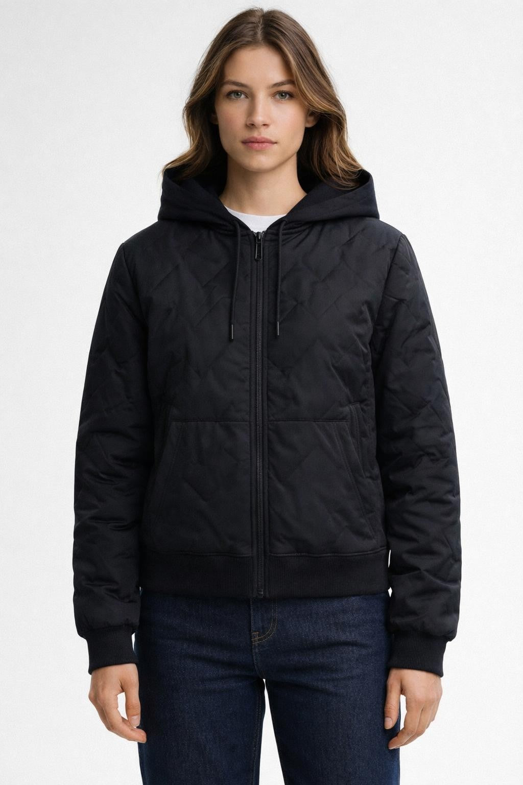Fleece-Lined Winter Hoodie with Zip Pockets - Black