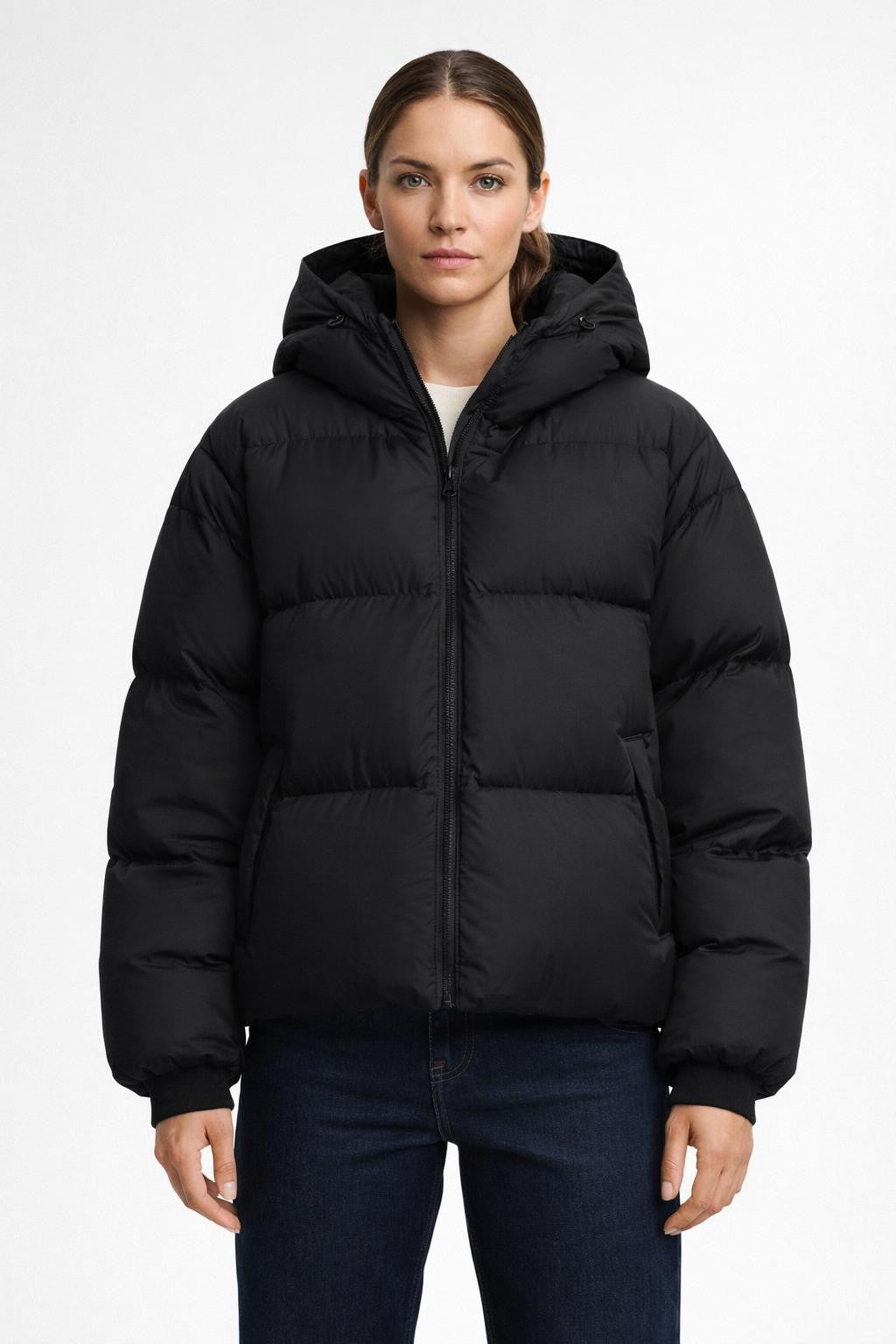 Puffer Jacket with Hooded Design - Black