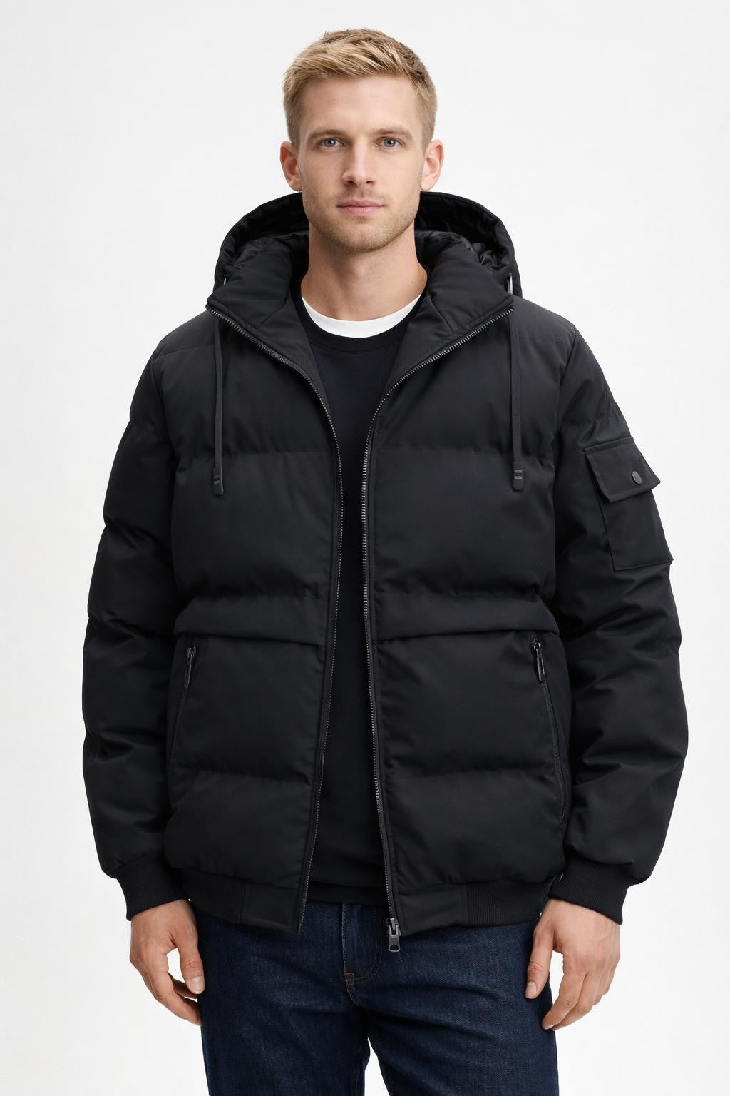 Sleeveless Casual Jacket with Detachable Hood - Black