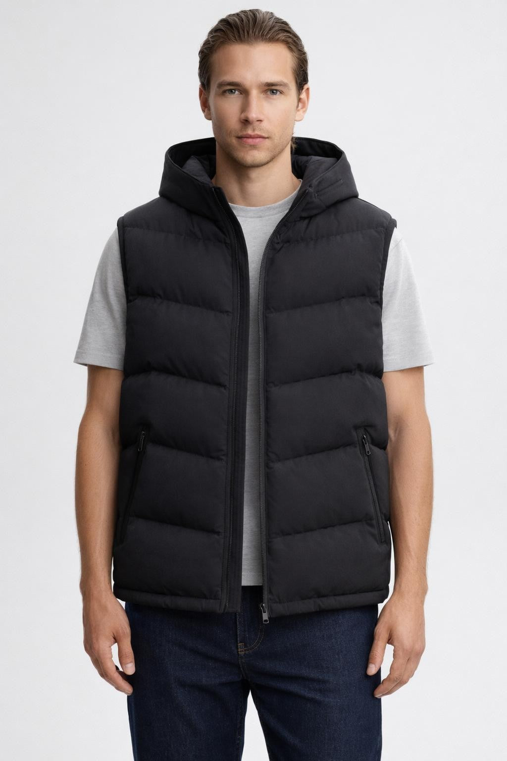 Men's Sleeveless Stand Collar Vest - Black