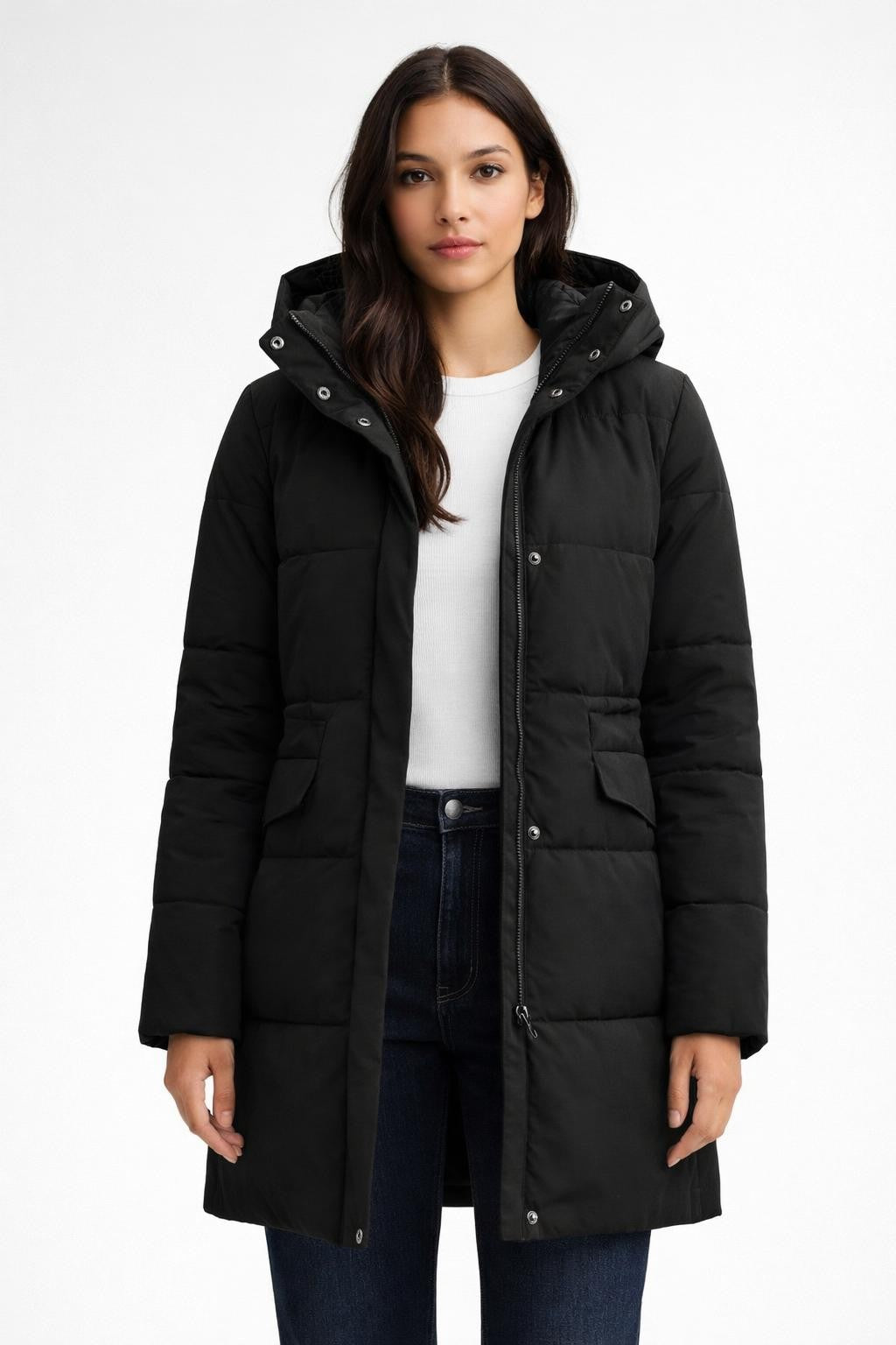 Quilted Black Casual Winter Jacket - Black