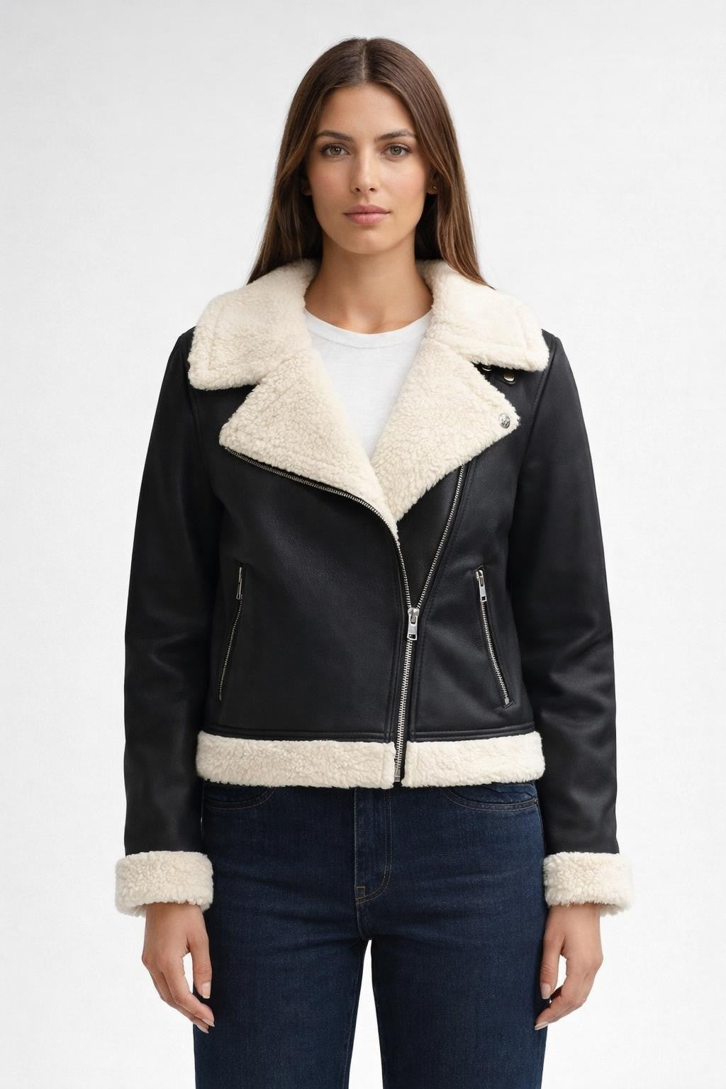 Casual Long-Sleeve Fleece-Lined Jacket - Black