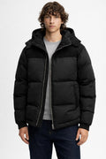 Men's Padded Detachable Hood Jacket - Black