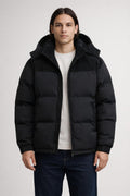 Plus Size Colorblock Winter Jacket - Black
