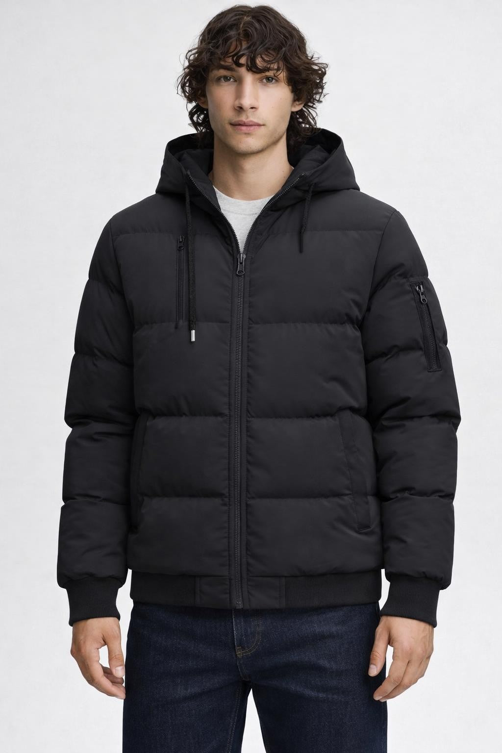 Thick Plush-Lined Casual Winter Jacket - Black