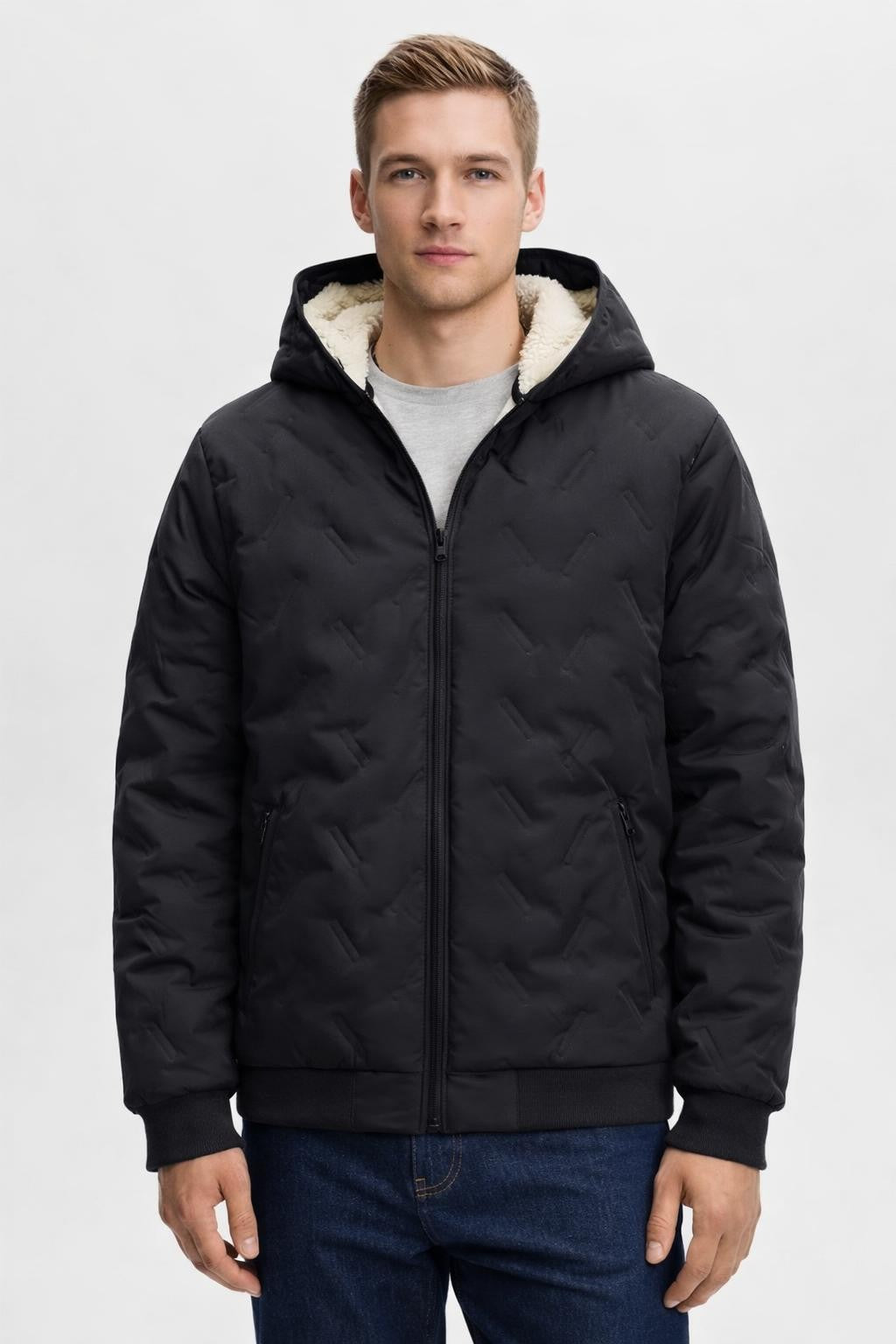 Men's Fleece-Lined Quilted Jacket - Black