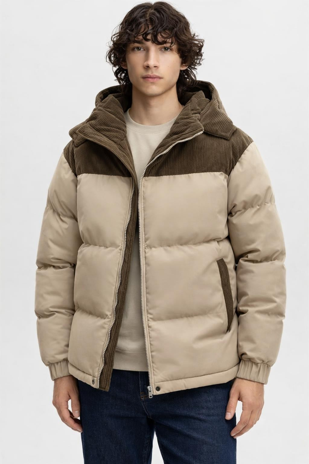 Men's Quilted Corduroy Winter Jacket - Black