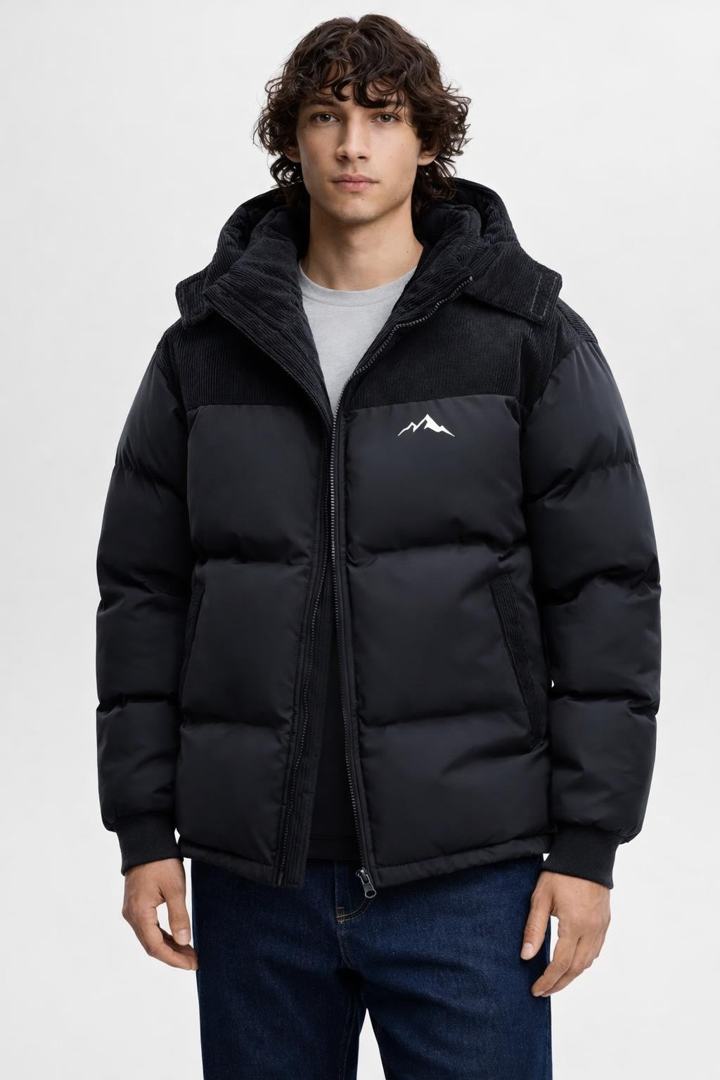 Men's Colorblock Puffer Jacket - Black