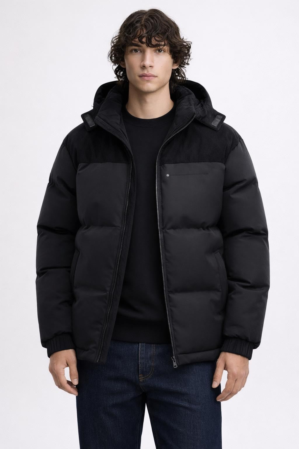 Padded Colorblock Winter Jacket - Black