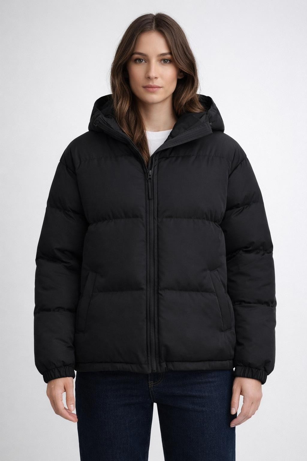 Long Sleeve Zip-Up Winter Jacket - Black
