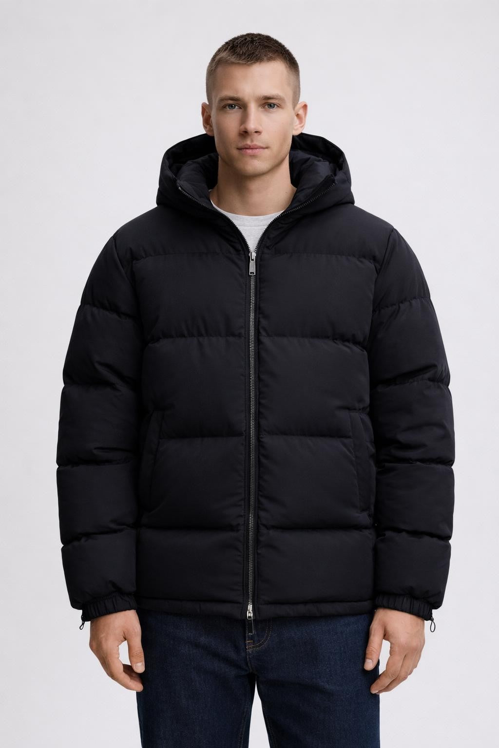 Padded Zip-Up Bubble Jacket - Black