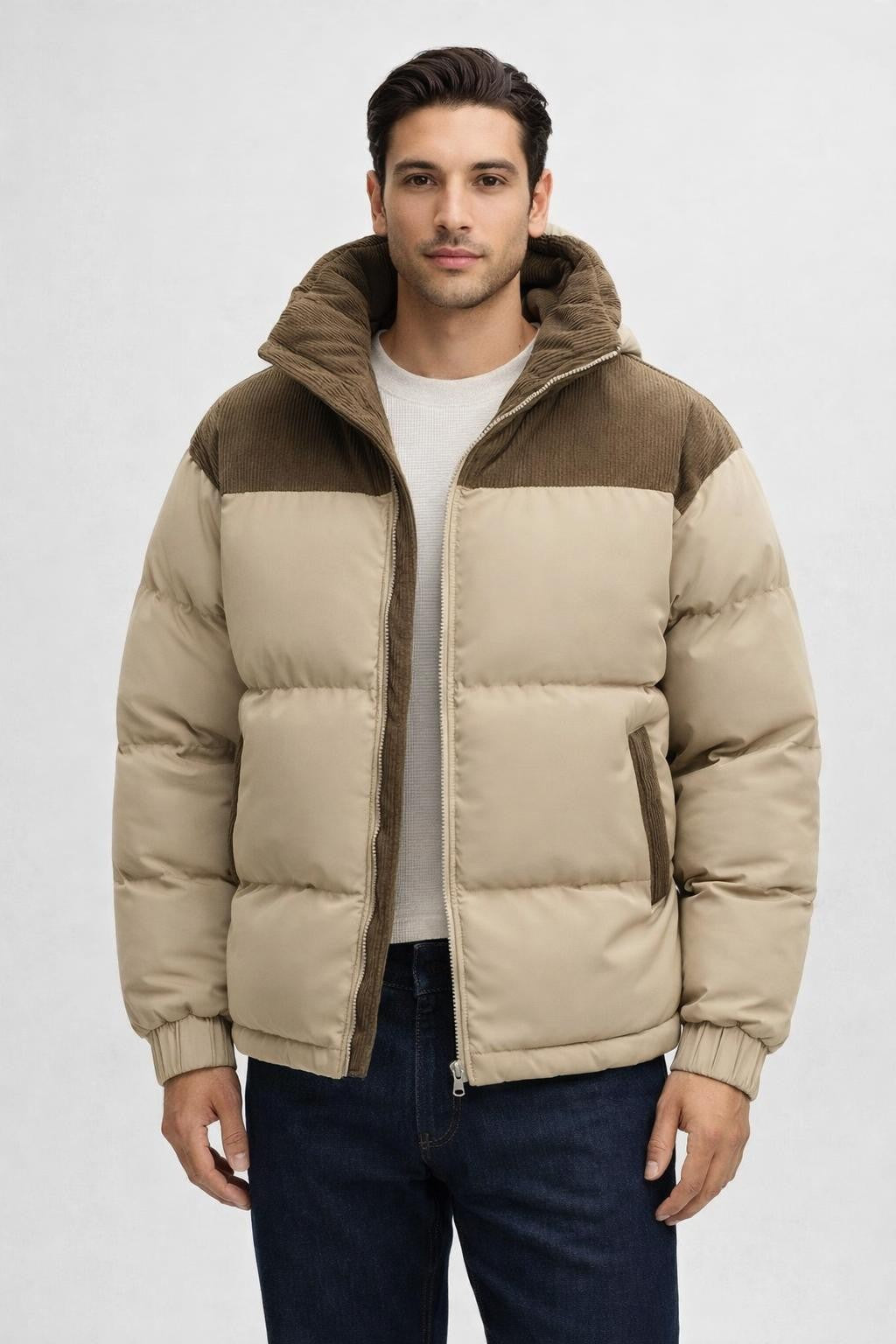 Men's Padded Stand Collar Jacket - Black