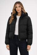 Puffer Jacket with Stand Collar - Black