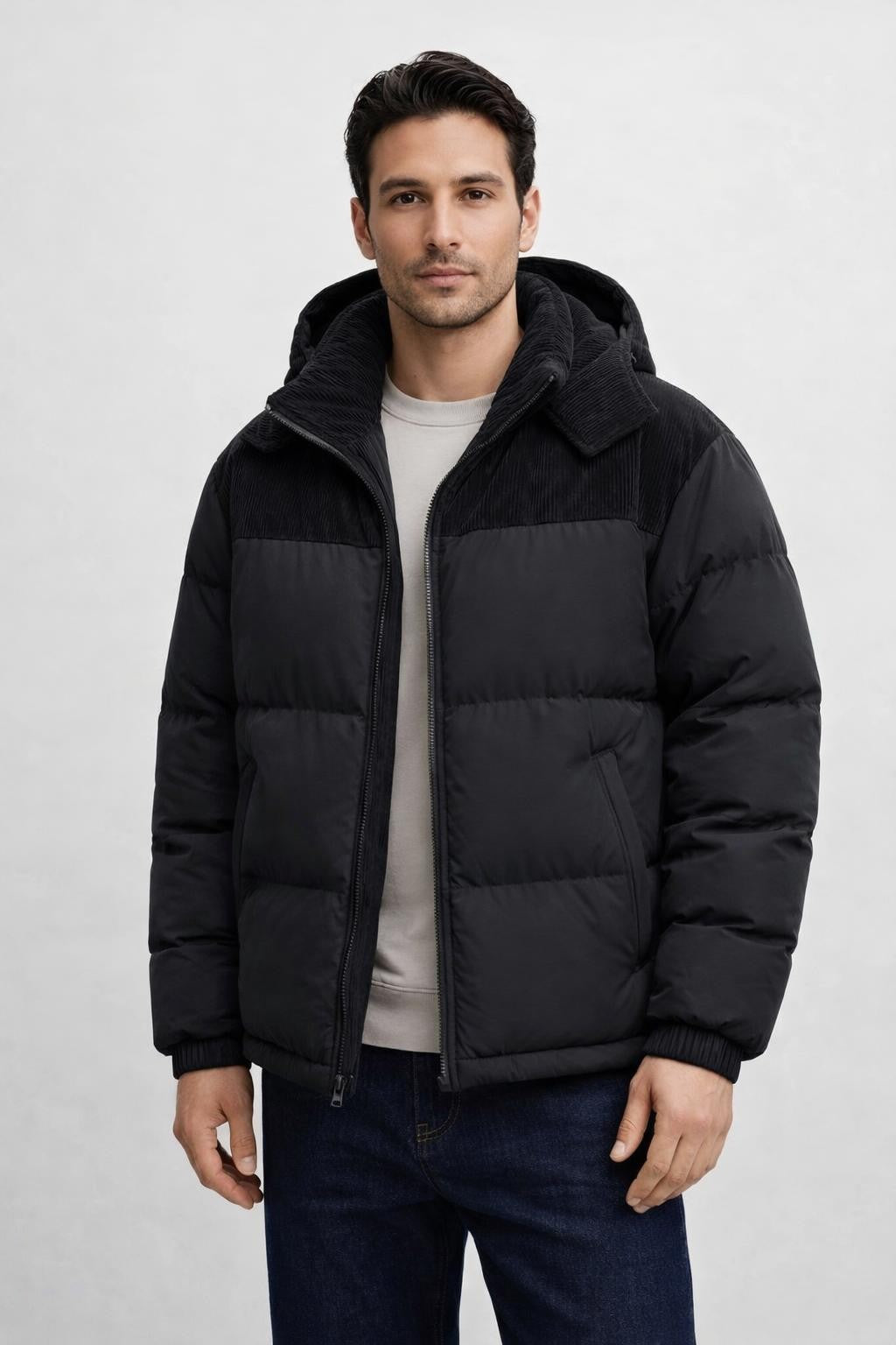 Men's Warm Zip-Up Winter Jacket - Black