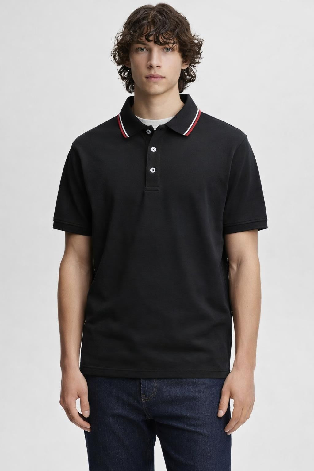 Minimalist Draped Short Sleeve Polo - Black