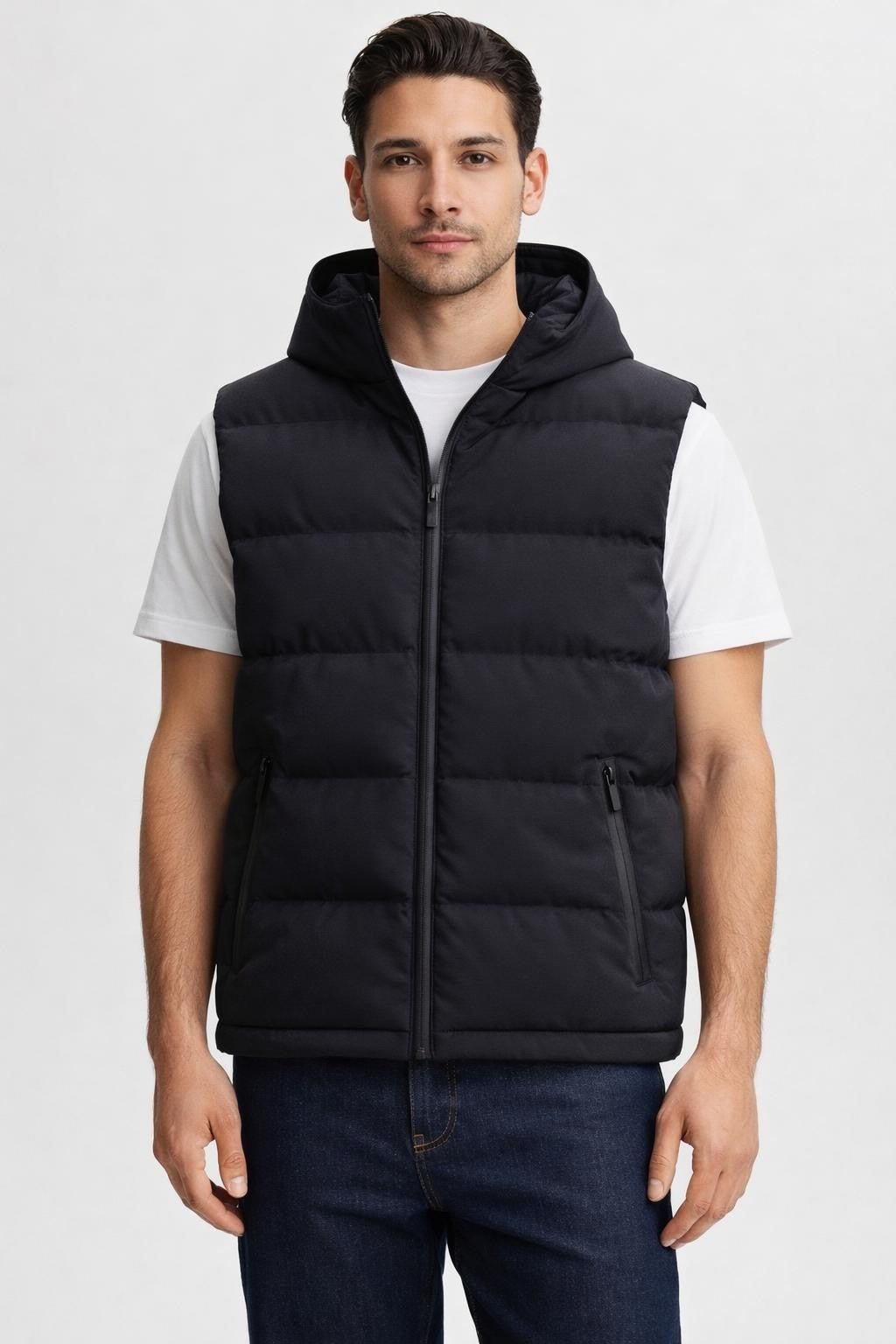 Men's Thick Zip-Up Vest with Pockets - Black