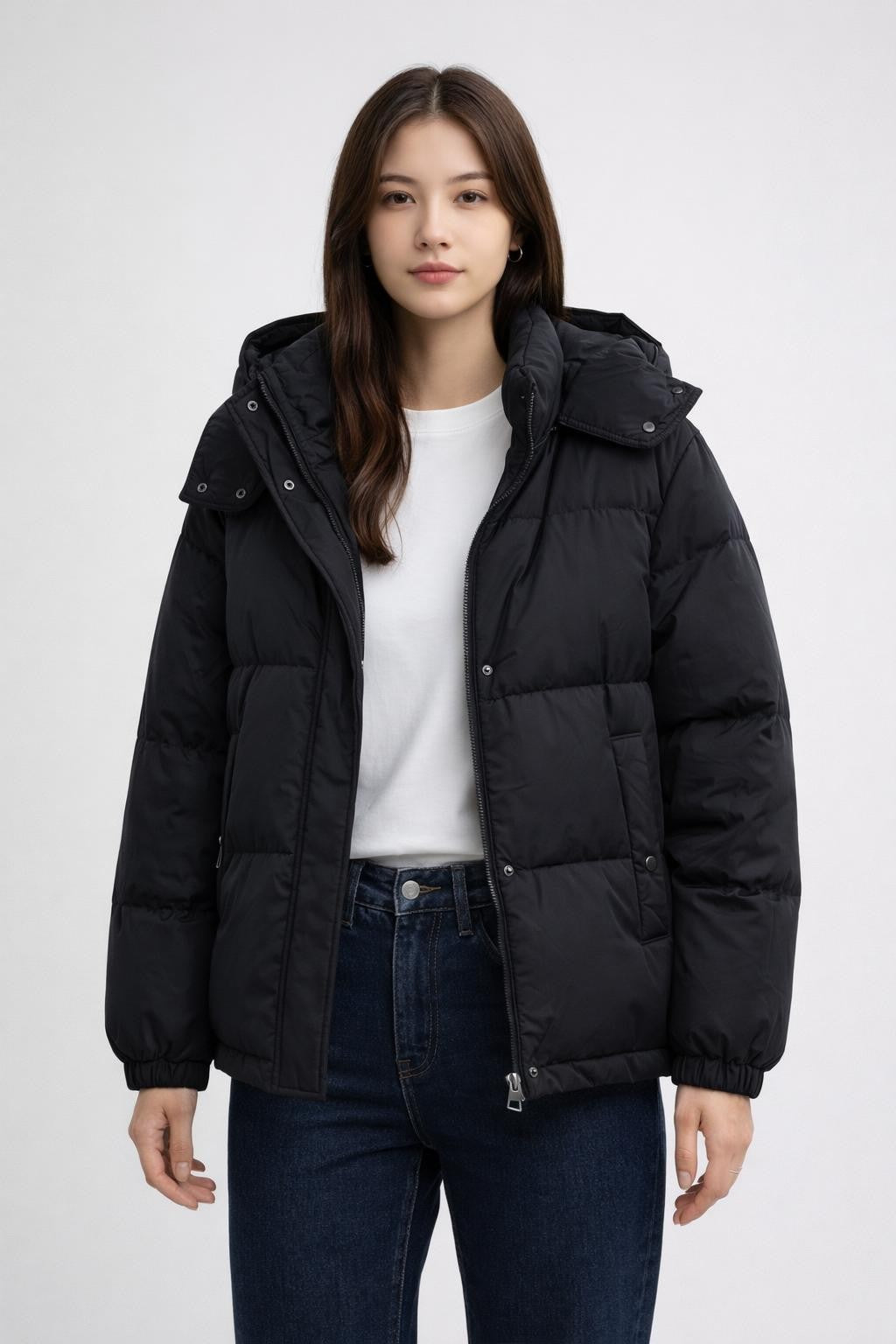 Versatile Puffer Jacket for Petite Women - Black