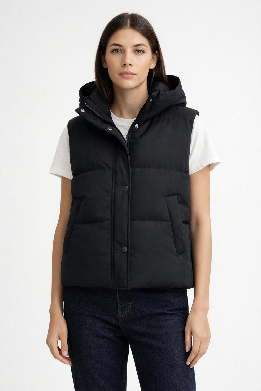Elegant Black Quilted Vest - Black
