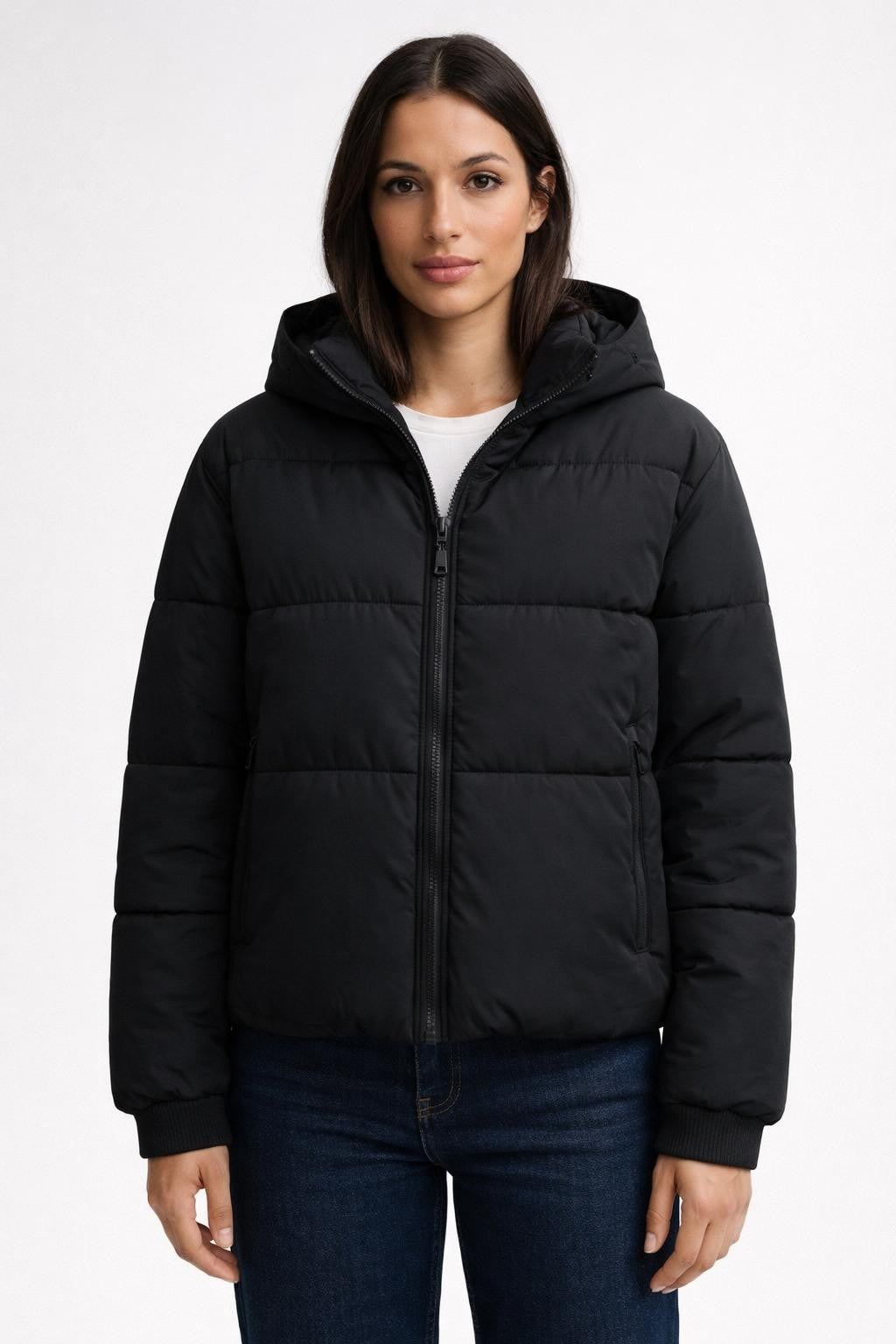 Casual Zip-Up Jacket with Pockets - Black